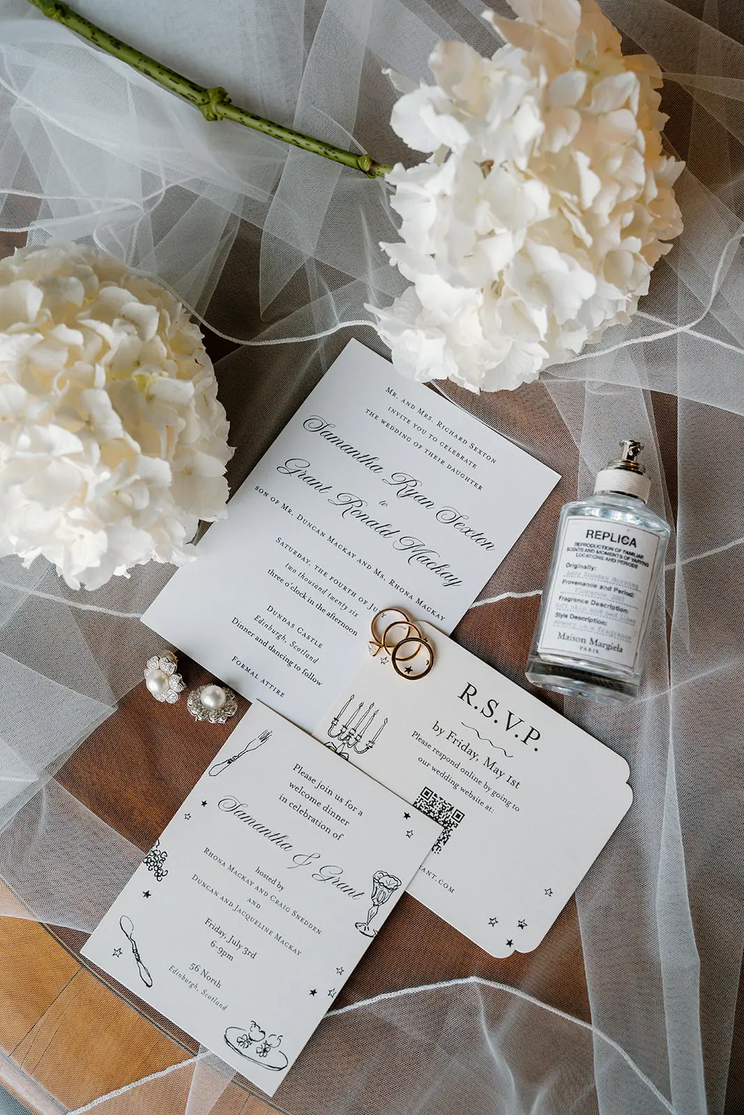 Dundas Castle wedding stationery, rings and personal details